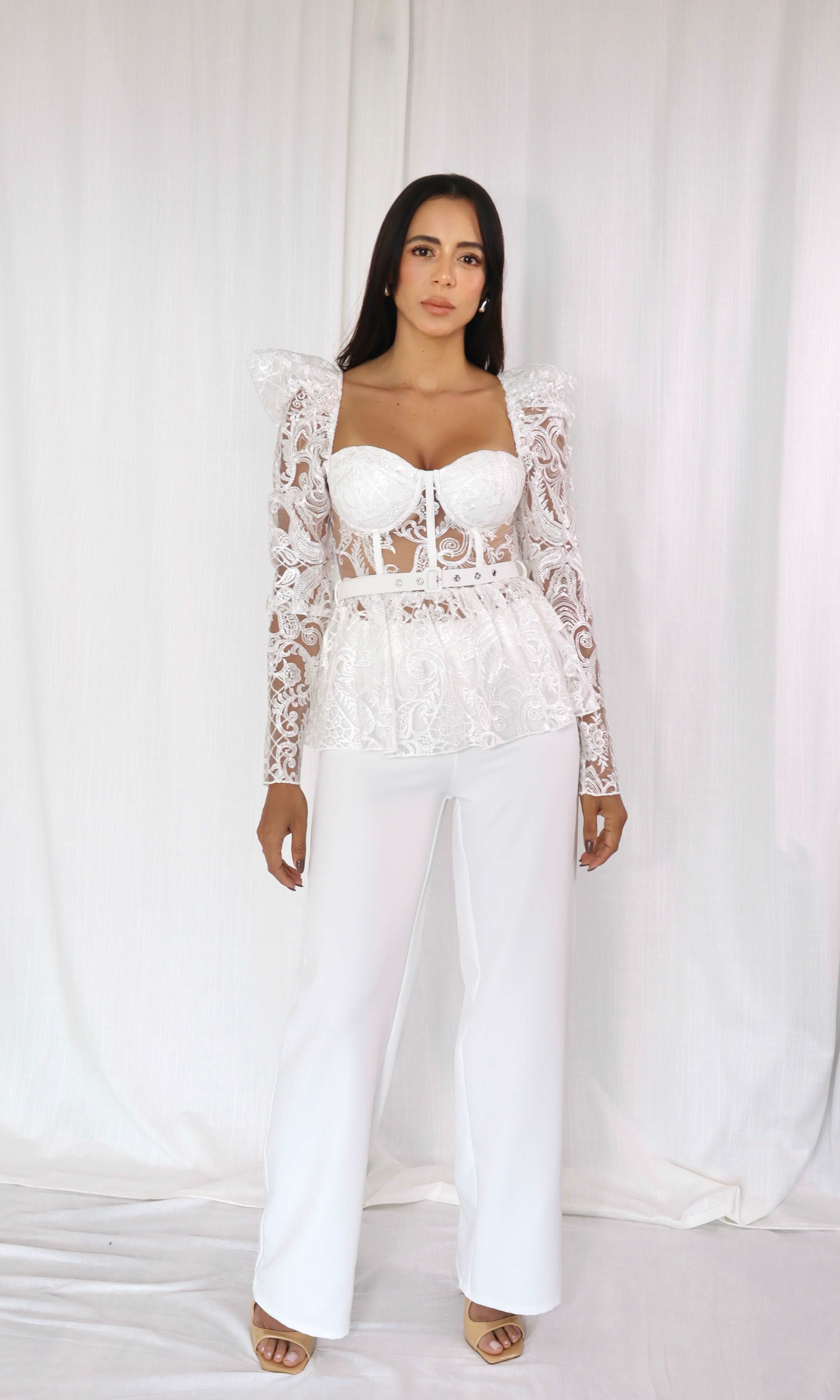 FRINE - EMPIRE TOP & PANT SET - WHITE